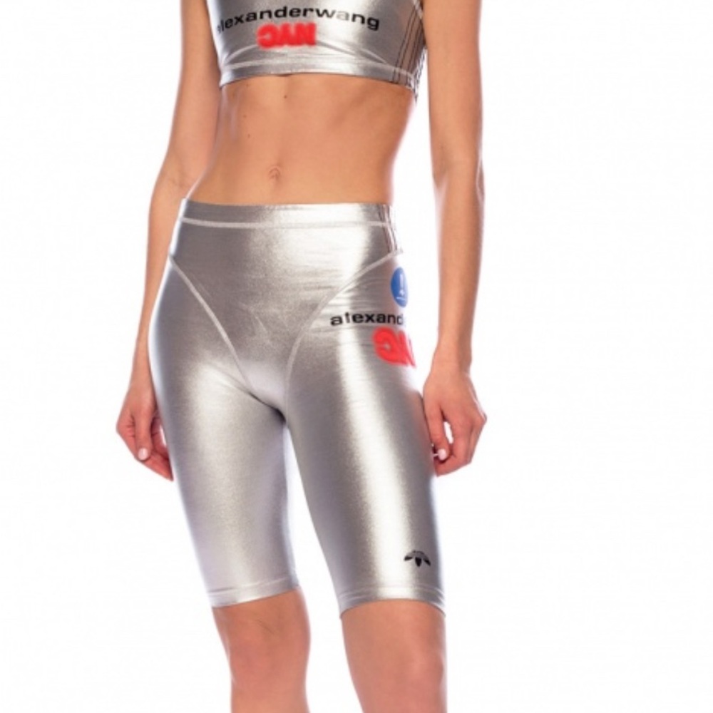 Alexander Wang Adidas Collab Metallic Silver Bike Shorts Size Medium - NWT - Picture 4 of 10